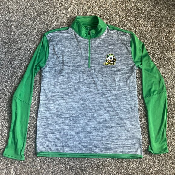 Men's Colosseum Heathered Gray/Green Oregon Ducks Prospect Quarter-Zip Jacket, S - Picture 3 of 7